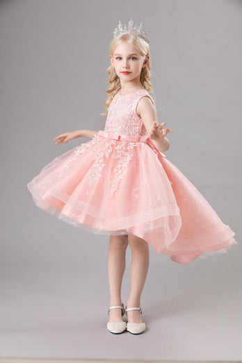 White Jewel Neck Bowknot Sleeveless Girls' Dress With Appliques