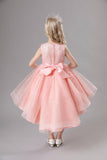 White Jewel Neck Bowknot Sleeveless Girls' Dress With Appliques