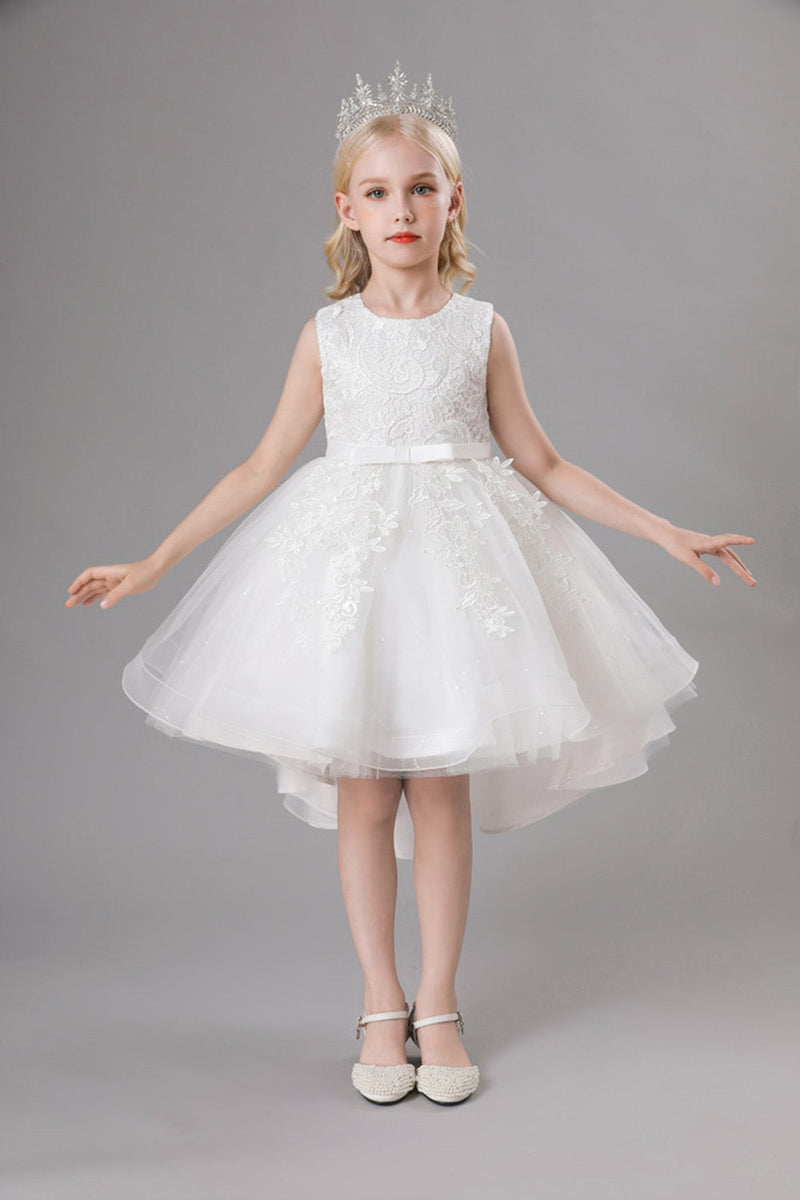 Load image into Gallery viewer, White Jewel Neck Bowknot Sleeveless Girls&#39; Dress With Appliques