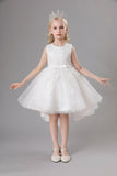 White Jewel Neck Bowknot Sleeveless Girls' Dress With Appliques