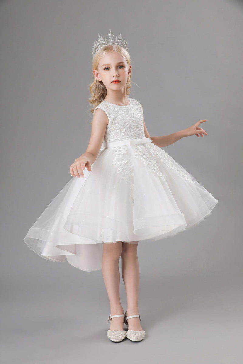 Load image into Gallery viewer, White Jewel Neck Bowknot Sleeveless Girls&#39; Dress With Appliques