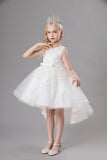 White Jewel Neck Bowknot Sleeveless Girls' Dress With Appliques