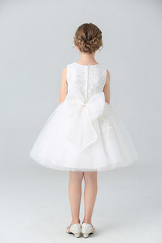 A Line Jewel Neck White Girls' Dress With Appliques