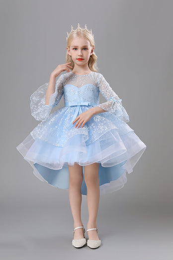 A-Line White Solid Colored Little Girls' Dress with Bows