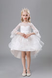 A-Line White Solid Colored Little Girls' Dress with Bows