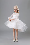 A-Line White Solid Colored Little Girls' Dress with Bows