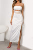 Load image into Gallery viewer, White Mermaid Strapless Graduation Dress with Slit