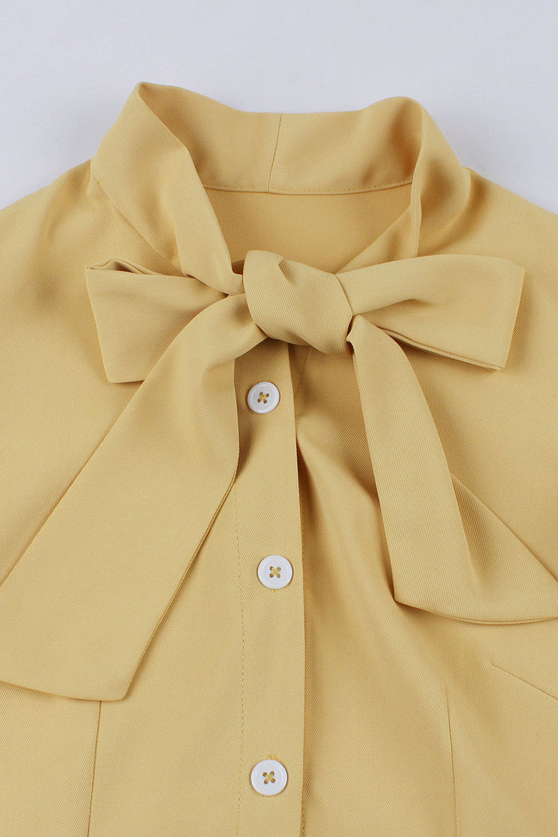 Load image into Gallery viewer, Yellow Solid Swing 1950s Dress with Bow