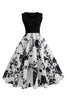 Load image into Gallery viewer, Black and White Floral Vintage 1950s Dress