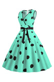 Light Blue Polka Dots Vintage 1950s Dress