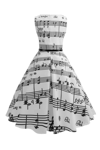 White Printed Swing 1950s Vintage Dress
