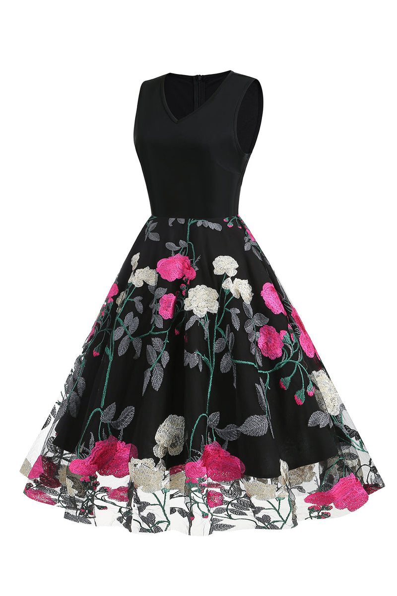 Load image into Gallery viewer, Fuchsia and Black Vintage 1950s Dress