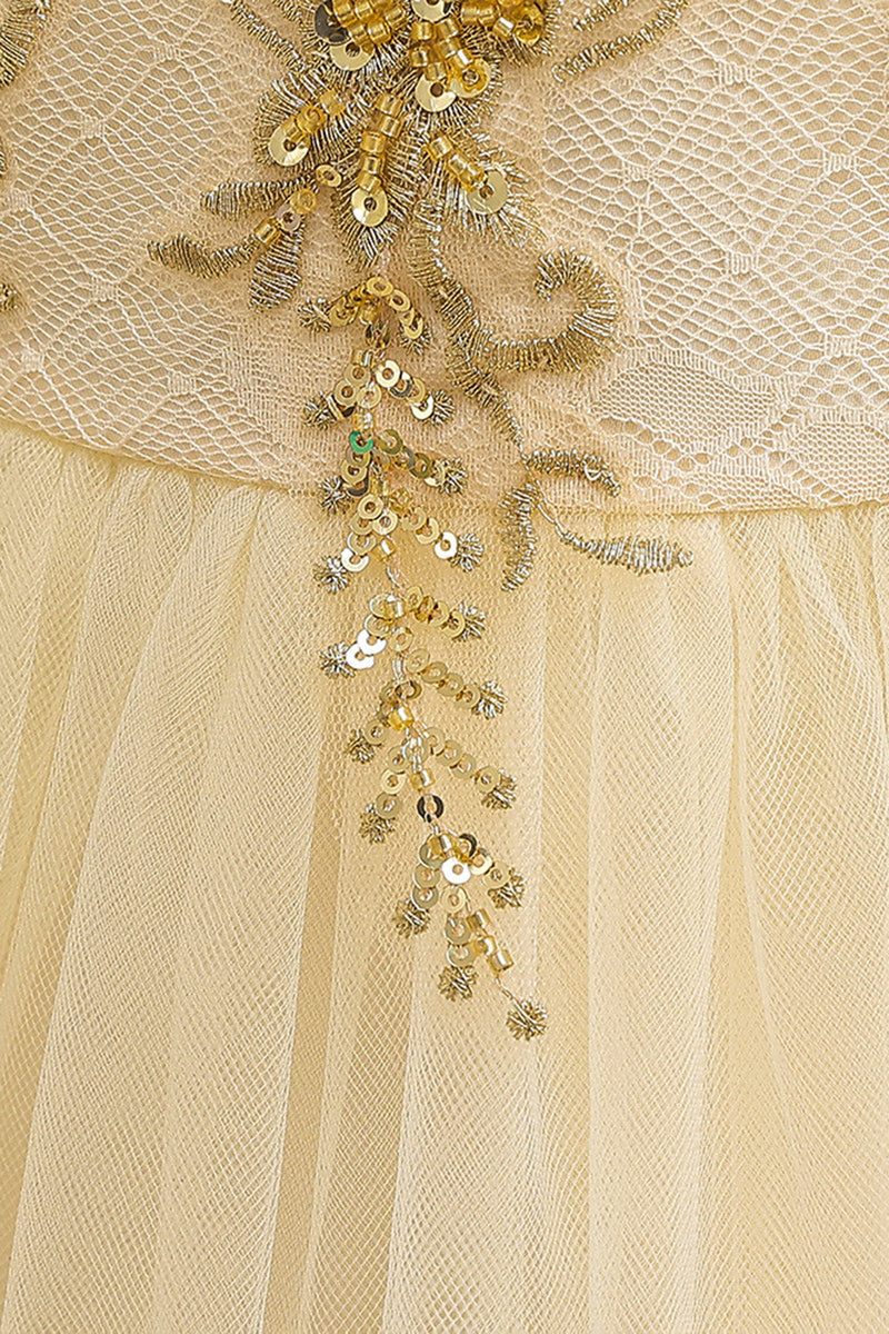 Load image into Gallery viewer, Champagne Tulle A Line Girl Dress with Embroidery