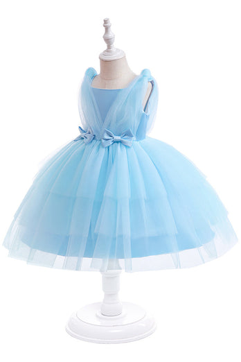 Blue Tulle Girl Party Dress with Bows