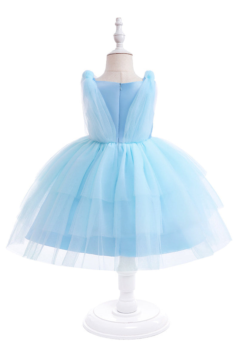 Load image into Gallery viewer, Blue Tulle Girl Party Dress with Bows