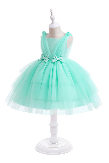 Blue Tulle Girl Party Dress with Bows