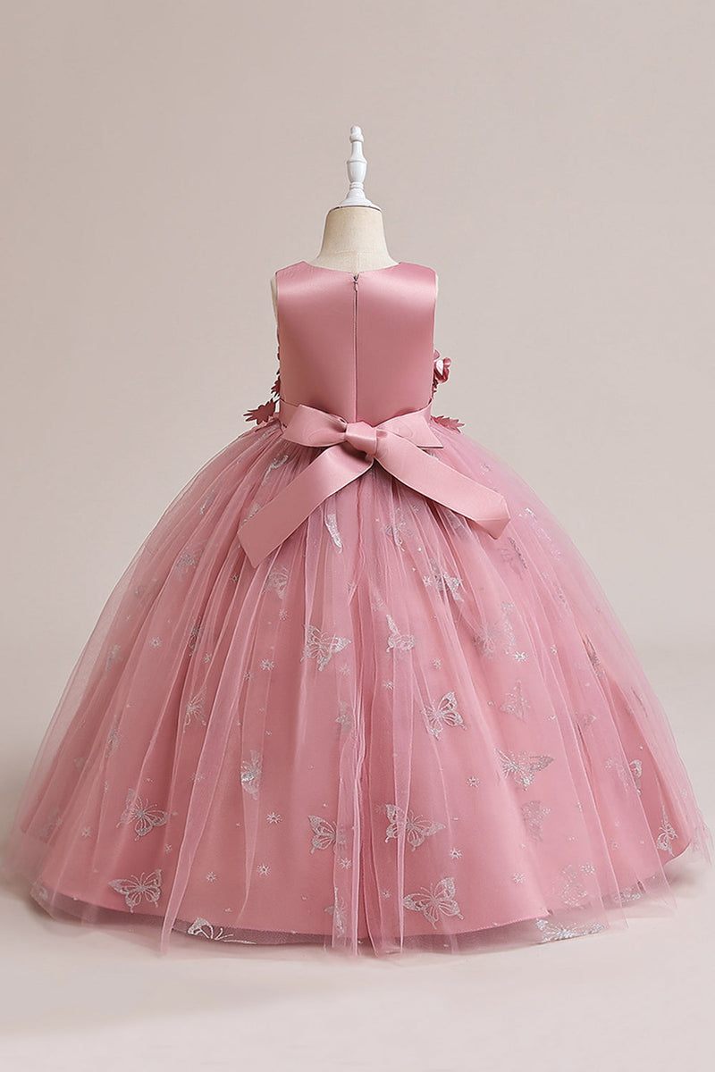 Load image into Gallery viewer, Pink Tulle Sleeveless Girl Dress with Appliques