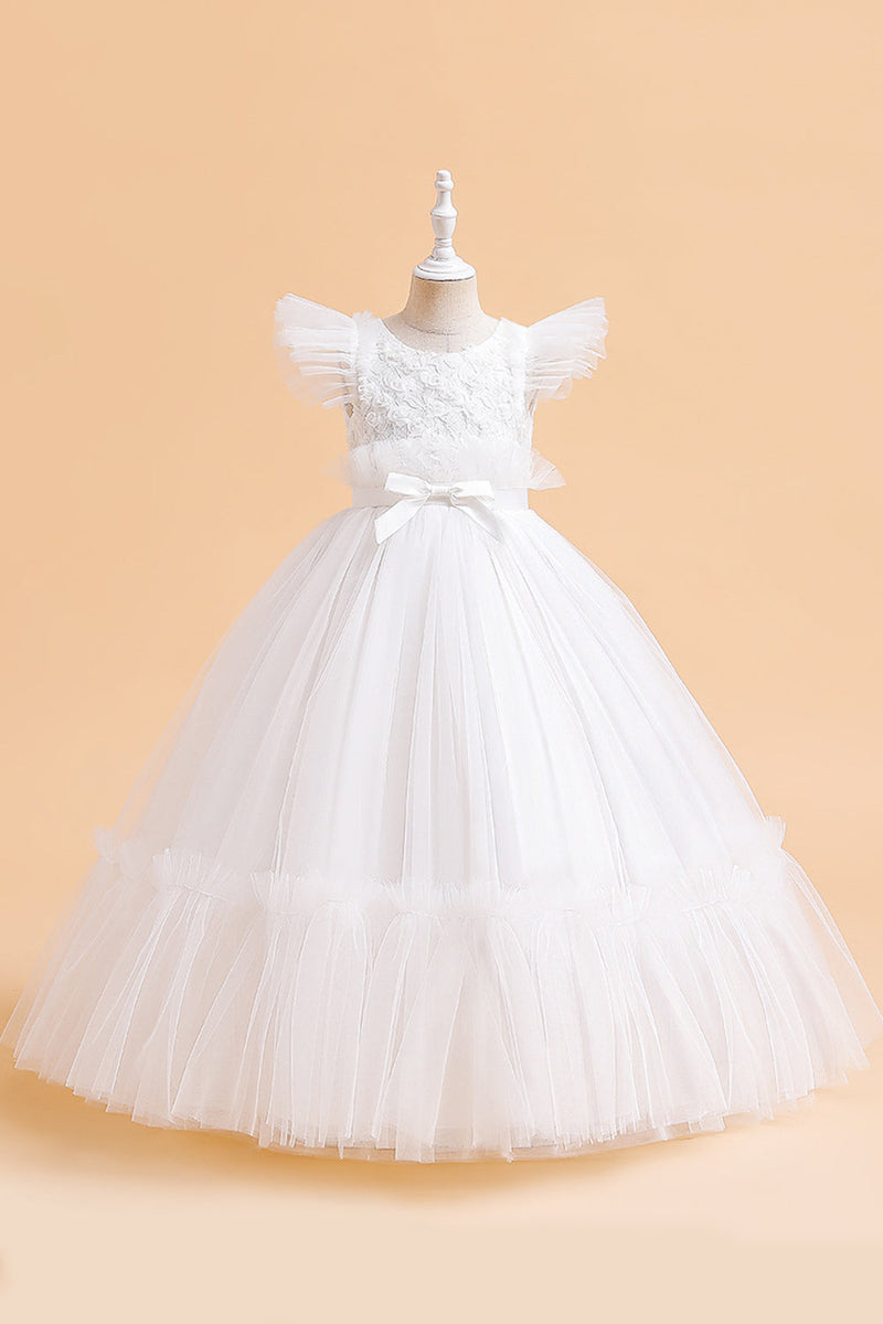 Load image into Gallery viewer, Tulle A Line Champagne Girl Dress with Bow