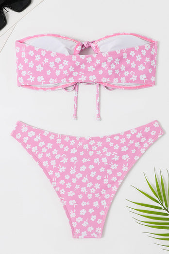 Two Piece Tube Top Pink Floral Swimsuit