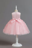Champagne A Line Tulle Sleeveless Flower Girls' Party Dress With Bow