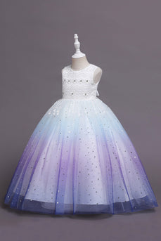 Purple Glitter Sleeveless Long Girls' Dress