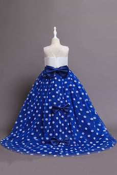 Blue A Line Polka Dots Tulle Girls' Dress