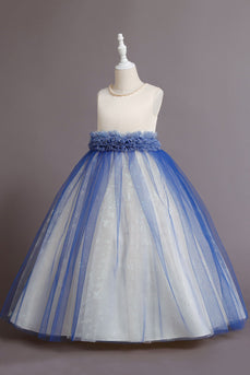 Blue Sleeveless Girl's Dress with Pearl
