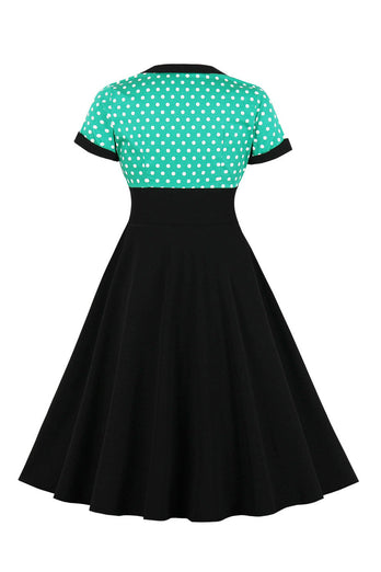 Black Polka Dots Swing 1950s Dress with Short Sleeves
