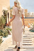 Load image into Gallery viewer, Champagne V Neck Short Sleeves Long Summer Dress