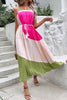 Load image into Gallery viewer, Color Contrast Spaghetti Strap Fuchsia Long Summer Dress With Belt