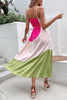 Load image into Gallery viewer, Color Contrast Spaghetti Strap Fuchsia Long Summer Dress With Belt