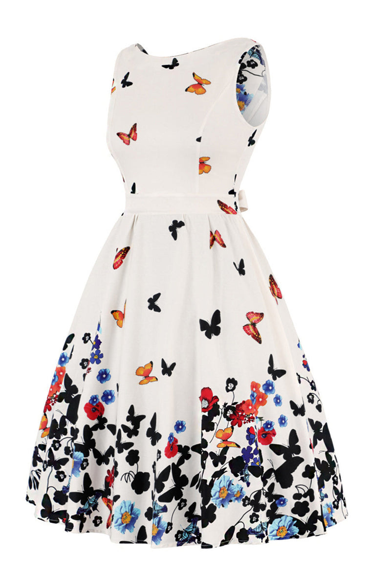 Load image into Gallery viewer, Butterfly Print Sleeveless Apricot 1950s Dress