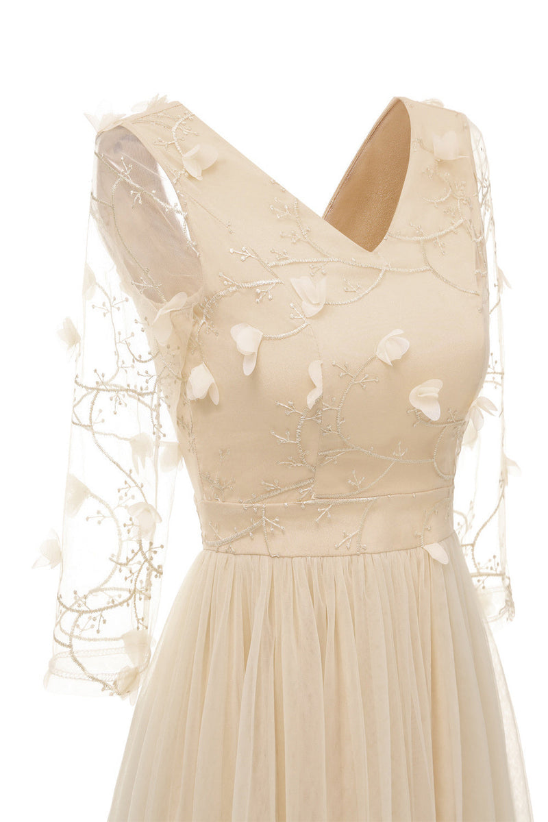 Load image into Gallery viewer, Apricot Tulle Long Sleeve Lace Dress With Appliques