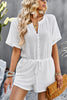 Load image into Gallery viewer, White Short Sleeve Buttons Jumpsuits