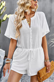 White Short Sleeve Buttons Jumpsuits