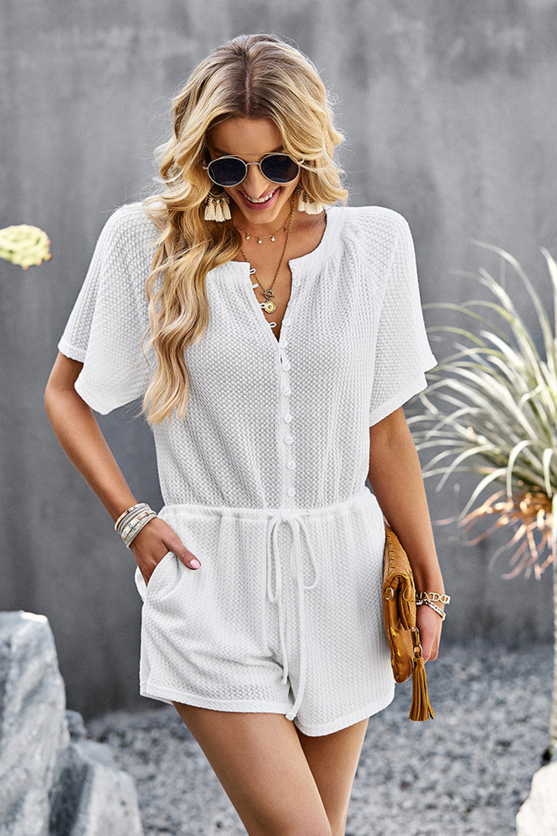 Load image into Gallery viewer, White Short Sleeve Buttons Jumpsuits