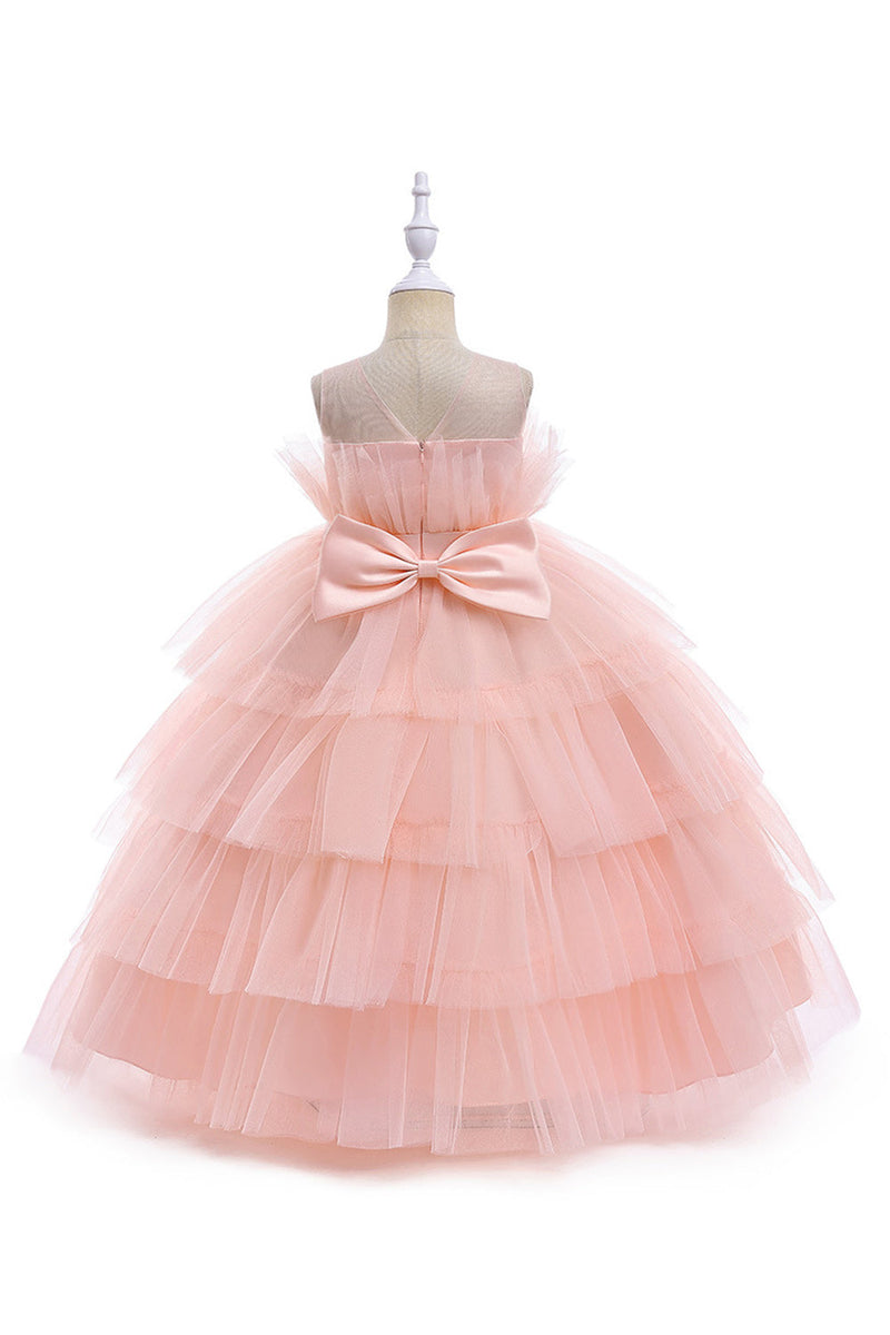 Load image into Gallery viewer, Pink Tulle A Line Flower Girl Dress with Bow