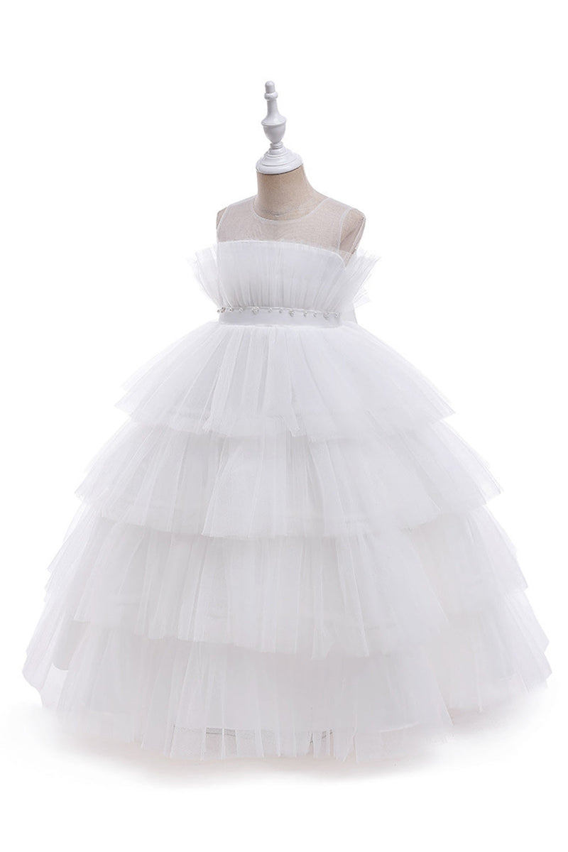 Load image into Gallery viewer, Pink Tulle A Line Flower Girl Dress with Bow