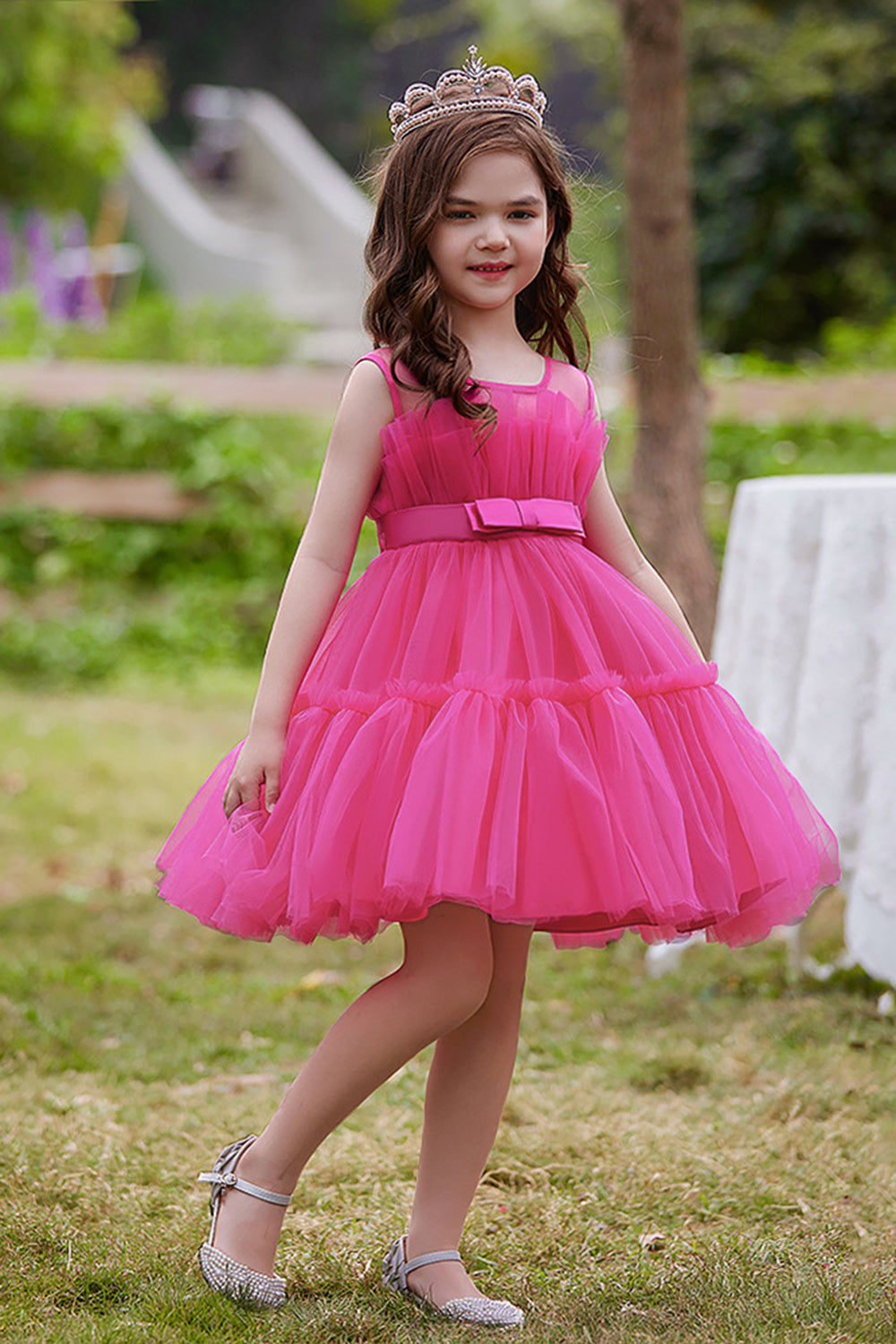 ZAPAKA Girl's Party Dress A Line Removable Hot Pink Wedding Flower