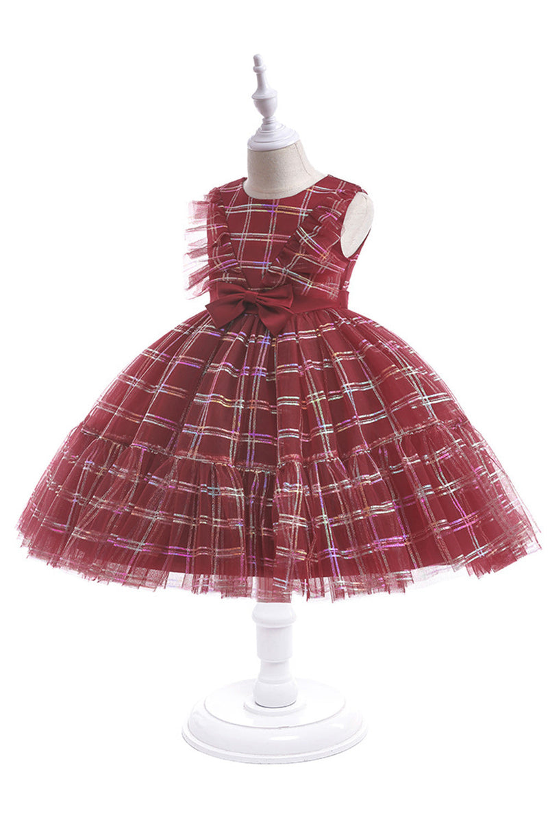 Load image into Gallery viewer, A Line Plaid Girl&#39;s Party Dress with Bow