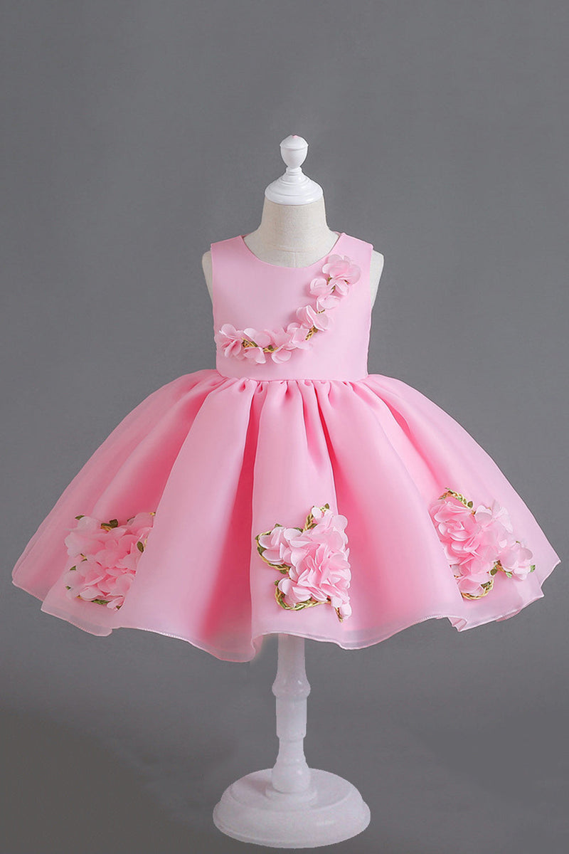 Load image into Gallery viewer, Pink A Line Flower Girl Dress with 3D Flowers