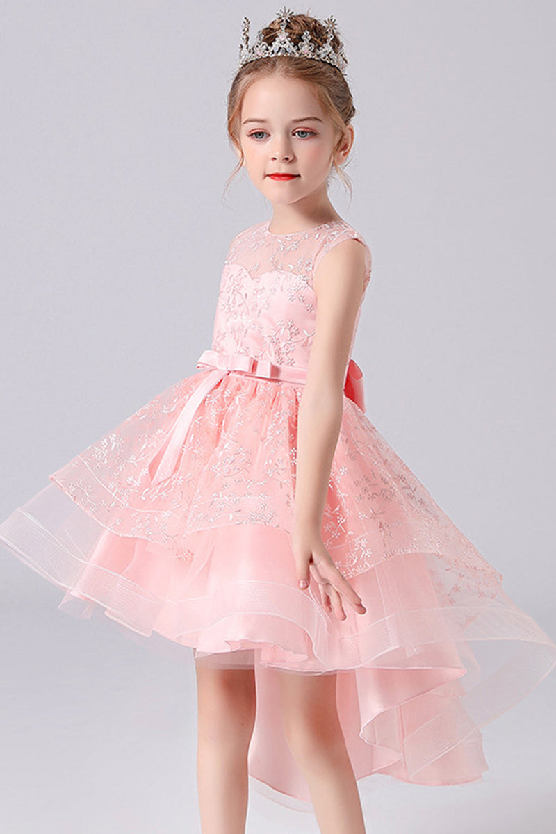 Load image into Gallery viewer, White High-low Flower Girl Dress with Bow