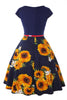 Load image into Gallery viewer, Boat Neck Flower Printed Black 1950s Dress with Belt