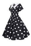 Polka Dots Pink Vintage Dress with Short Sleeves