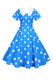 Polka Dots Pink Vintage Dress with Short Sleeves