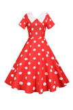 Polka Dots Pink Vintage Dress with Short Sleeves