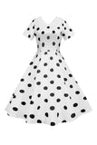 Polka Dots Pink Vintage Dress with Short Sleeves