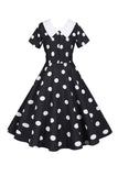 Polka Dots Pink Vintage Dress with Short Sleeves