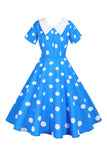 Polka Dots Pink Vintage Dress with Short Sleeves