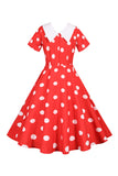 Polka Dots Pink Vintage Dress with Short Sleeves